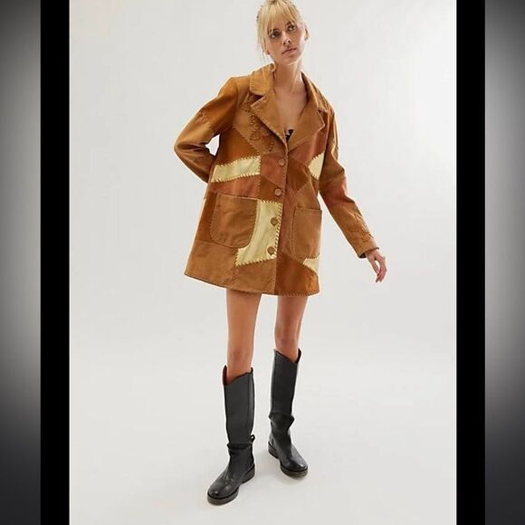 Free People We the Free Flowers on the Wall Suede Patchwork Jacket NWOT - Picture 2 of 9